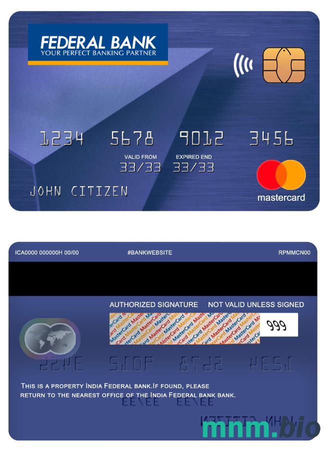 India Federal bank przykład karty mastercard w formacie PSD